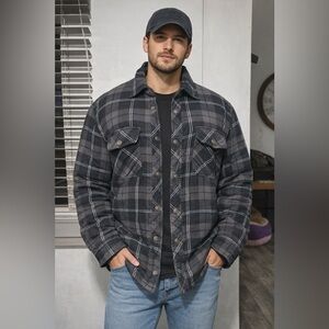 Men's Black Plaid Shirt Jacket